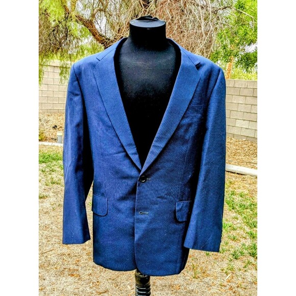 VTG Bespoke Dark Navy Striped 2-Button 38S Hand Tailored Blazer Jacket Coat EUC